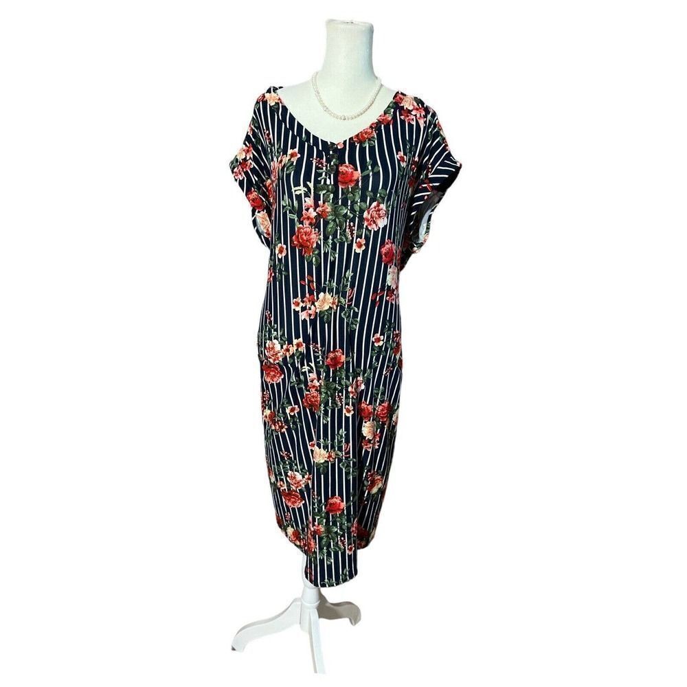 Bobbie Brooks Lace Upper Back Dress Black White Striped Red Floral Plus Size 2X